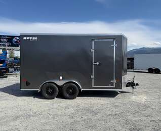 Thumbnail Photo of 2026 Royal 7x14 V Nose Cargo / Enclosed Trailer Extra Height Ramp Door Charcoal Grey 7700lb GVW (GSR)