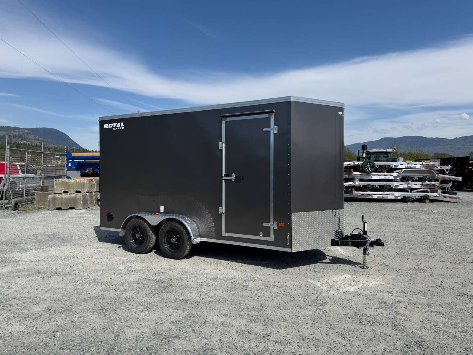 Photo of 2026 Royal 7x14 V Nose Cargo / Enclosed Trailer Extra Height Ramp Door Charcoal Grey 7700lb GVW (GSR)