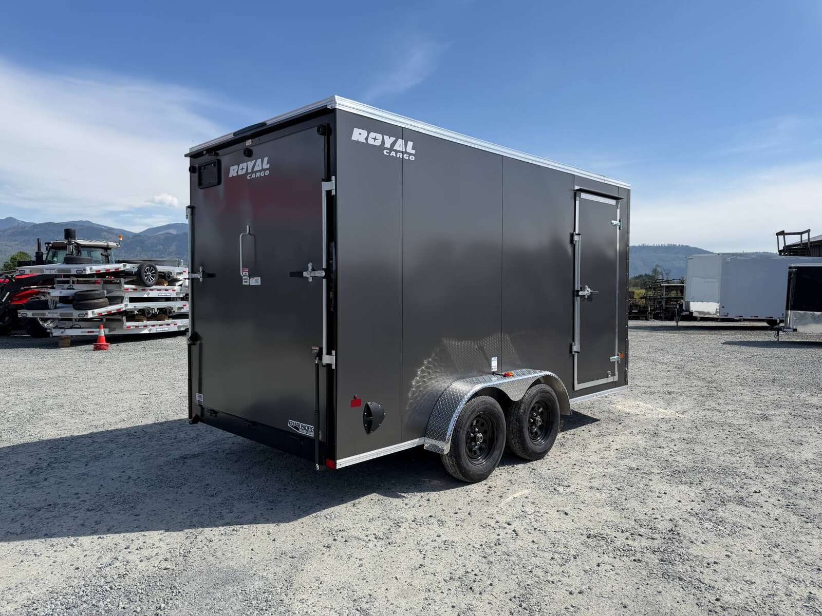 Photo of 2026 Royal 7x14 V Nose Cargo / Enclosed Trailer Extra Height Ramp Door Charcoal Grey 7700lb GVW (GSR)