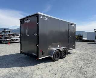 Thumbnail Photo of 2026 Royal 7x14 V Nose Cargo / Enclosed Trailer Extra Height Ramp Door Charcoal Grey 7700lb GVW (GSR)