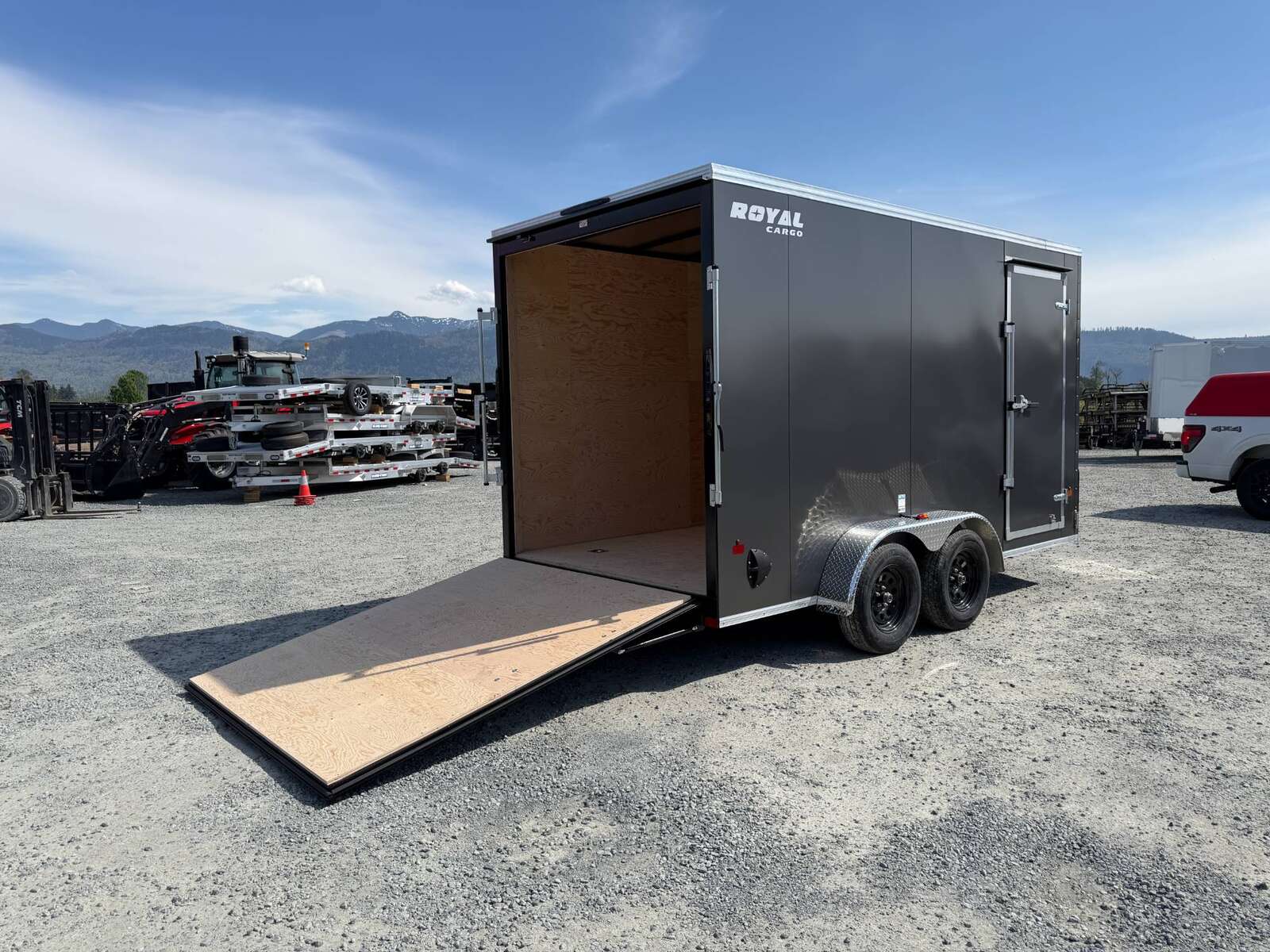 Photo of 2026 Royal 7x14 V Nose Cargo / Enclosed Trailer Extra Height Ramp Door Charcoal Grey 7700lb GVW (GSR)