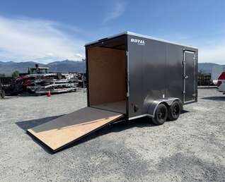 Thumbnail Photo of 2026 Royal 7x14 V Nose Cargo / Enclosed Trailer Extra Height Ramp Door Charcoal Grey 7700lb GVW (GSR)