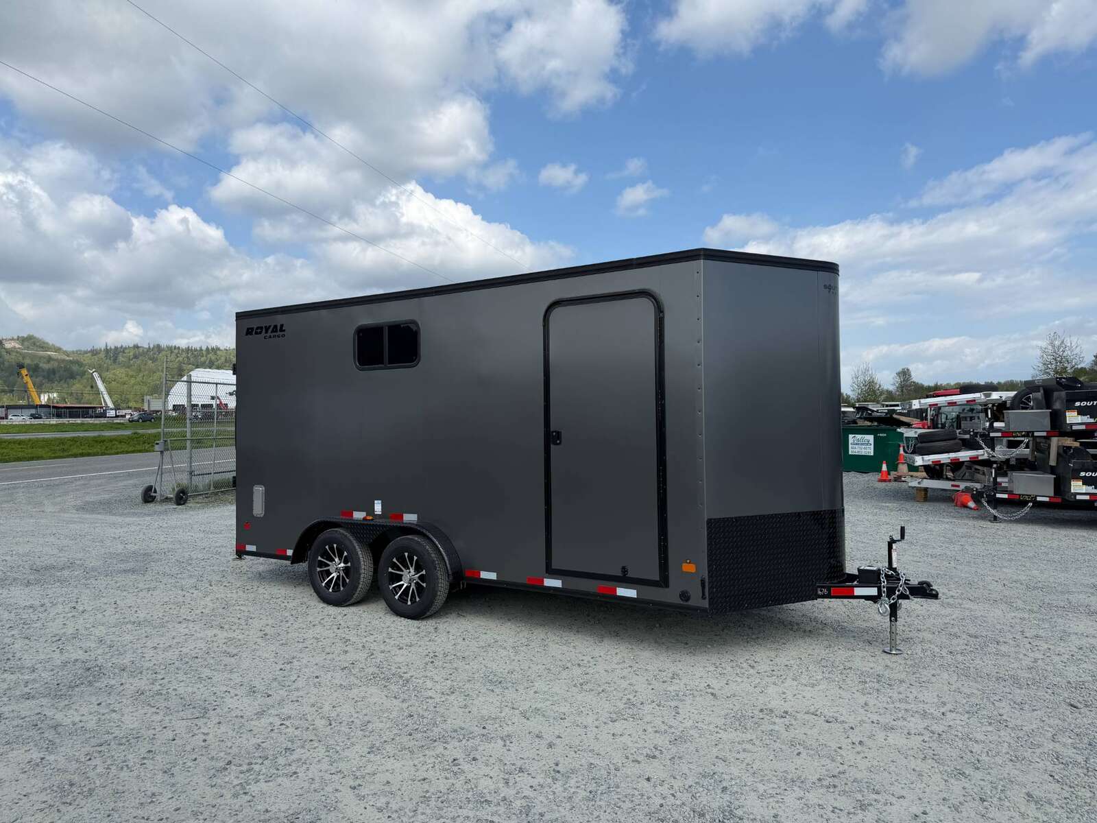 Photo of 2026 Royal 7.5x16 Cargo Enclosed Trailer Insulated Camping Package w/ Black Trim, Side Windows, Ramp Door, Charcoal Grey