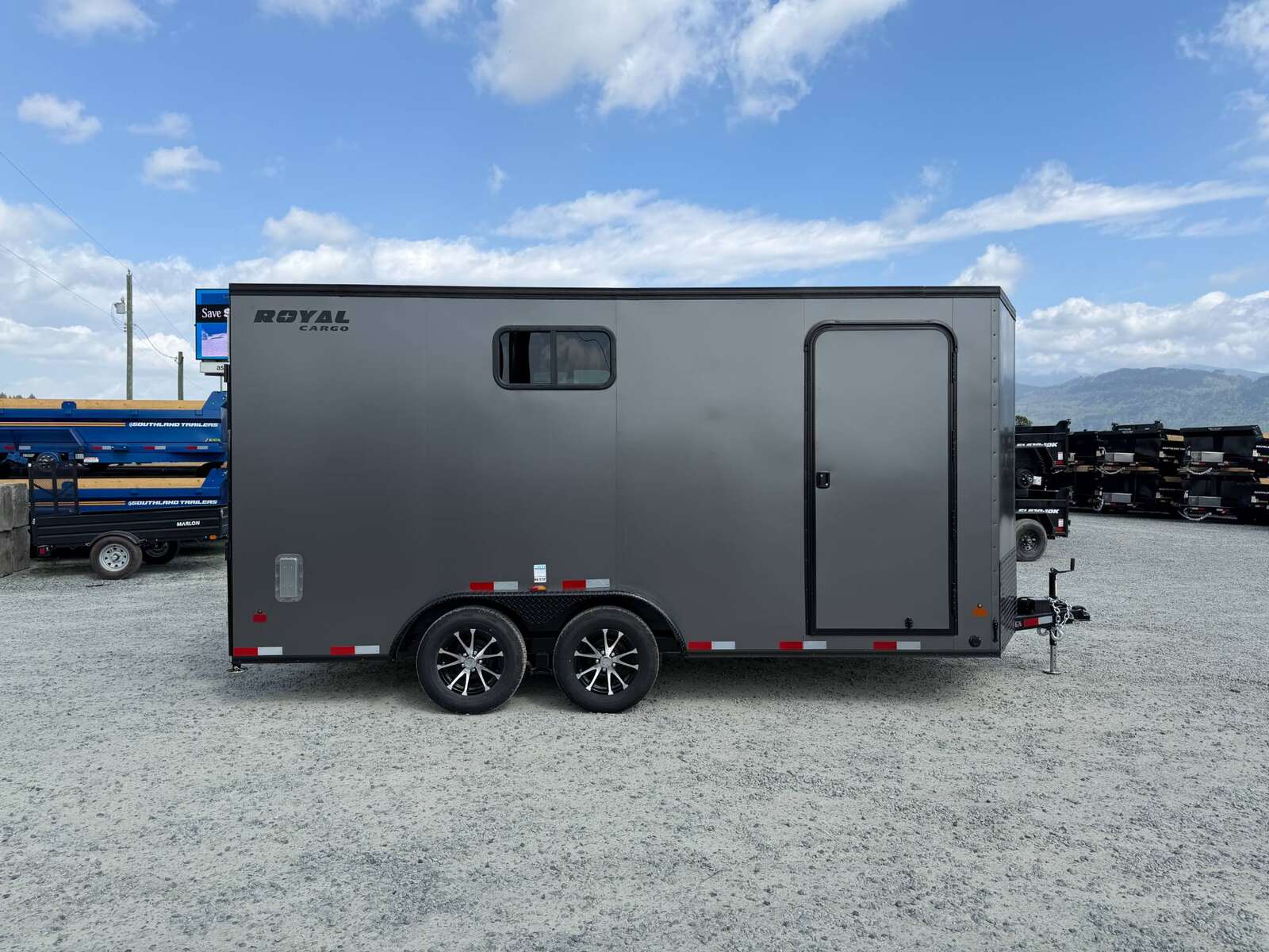 Photo of 2026 Royal 7.5x16 Cargo Enclosed Trailer Insulated Camping Package w/ Black Trim, Side Windows, Ramp Door, Charcoal Grey