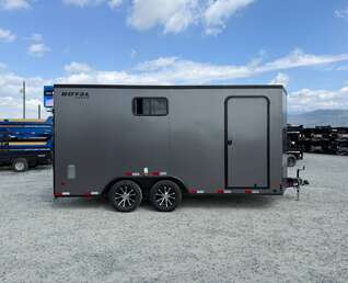 Thumbnail Photo of 2026 Royal 7.5x16 Cargo Enclosed Trailer Insulated Camping Package w/ Black Trim, Side Windows, Ramp Door, Charcoal Grey