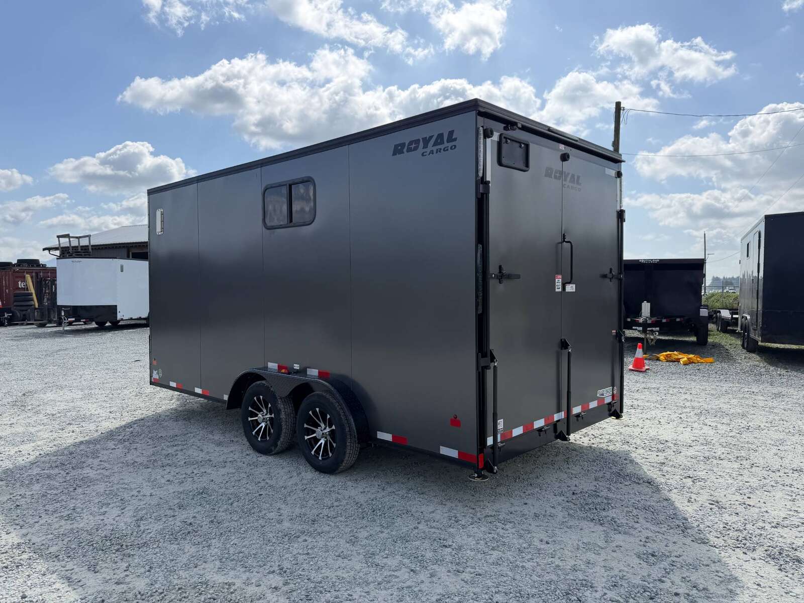 Photo of 2026 Royal 7.5x16 Cargo Enclosed Trailer Insulated Camping Package w/ Black Trim, Side Windows, Ramp Door, Charcoal Grey