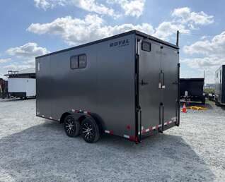 Thumbnail Photo of 2026 Royal 7.5x16 Cargo Enclosed Trailer Insulated Camping Package w/ Black Trim, Side Windows, Ramp Door, Charcoal Grey