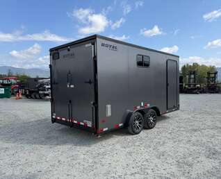 Thumbnail Photo of 2026 Royal 7.5x16 Cargo Enclosed Trailer Insulated Camping Package w/ Black Trim, Side Windows, Ramp Door, Charcoal Grey