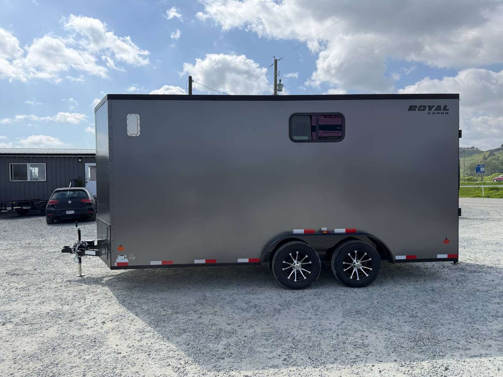 Photo of 2026 Royal 7.5x16 Cargo Enclosed Trailer Insulated Camping Package w/ Black Trim, Side Windows, Ramp Door, Charcoal Grey