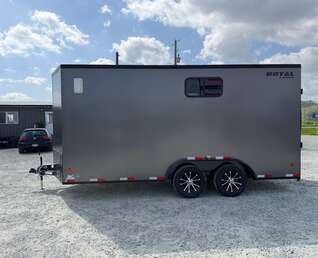Thumbnail Photo of 2026 Royal 7.5x16 Cargo Enclosed Trailer Insulated Camping Package w/ Black Trim, Side Windows, Ramp Door, Charcoal Grey