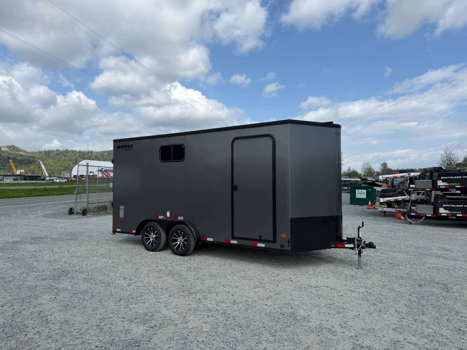 Photo of 2026 Royal 7.5x16 Cargo Enclosed Trailer Insulated Camping Package w/ Black Trim, Side Windows, Ramp Door, Charcoal Grey