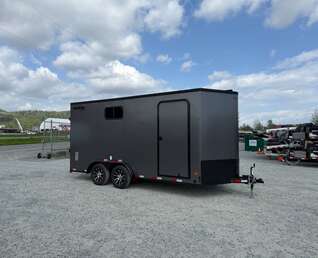 Thumbnail Photo of 2026 Royal 7.5x16 Cargo Enclosed Trailer Insulated Camping Package w/ Black Trim, Side Windows, Ramp Door, Charcoal Grey