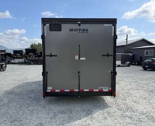 Thumbnail Photo of 2026 Royal 7.5x16 Cargo Enclosed Trailer Insulated Camping Package w/ Black Trim, Side Windows, Ramp Door, Charcoal Grey