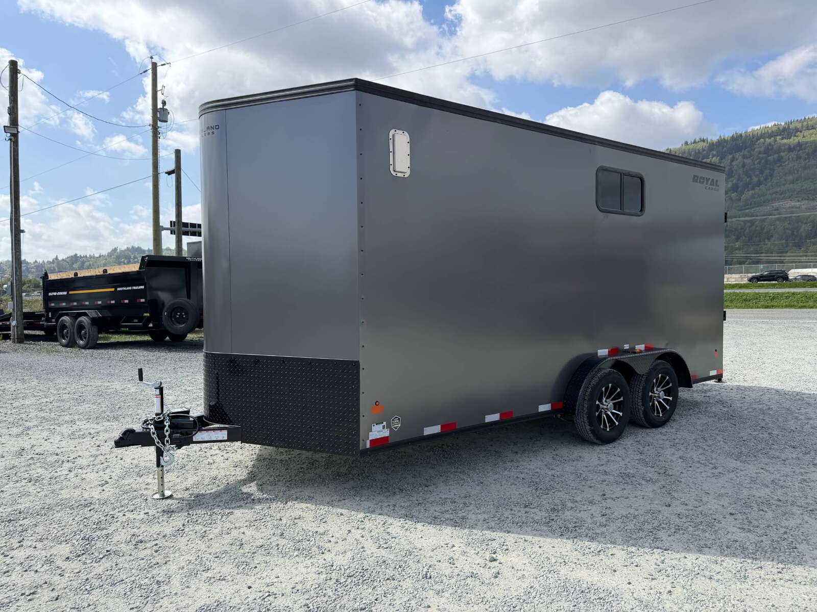 Photo of 2026 Royal 7.5x16 Cargo Enclosed Trailer Insulated Camping Package w/ Black Trim, Side Windows, Ramp Door, Charcoal Grey
