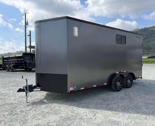 Thumbnail Photo of 2026 Royal 7.5x16 Cargo Enclosed Trailer Insulated Camping Package w/ Black Trim, Side Windows, Ramp Door, Charcoal Grey