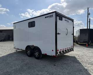 Thumbnail Photo of 2026 Royal 8.5x16 V Nose Cargo Enclosed Trailer Camping Package White w/ Blackout Pkg, Insulated, Ramp Door, White Walls, 2x Windows & More!