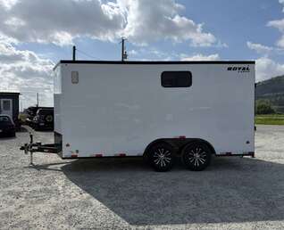 Thumbnail Photo of 2026 Royal 8.5x16 V Nose Cargo Enclosed Trailer Camping Package White w/ Blackout Pkg, Insulated, Ramp Door, White Walls, 2x Windows & More!