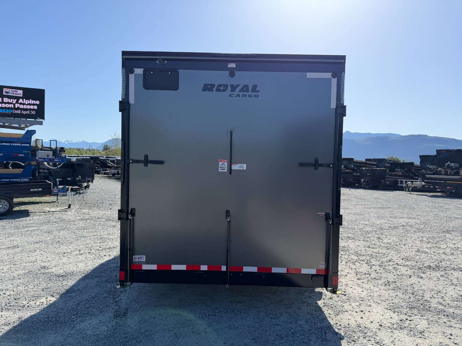 Photo of 2026 Royal 7.5x18 Cargo Enclosed Trailer Insulated Camping Package w/ Black Trim, Side Windows, Ramp Door, Charcoal Grey