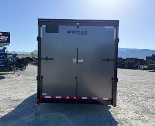 Thumbnail Photo of 2026 Royal 7.5x18 Cargo Enclosed Trailer Insulated Camping Package w/ Black Trim, Side Windows, Ramp Door, Charcoal Grey