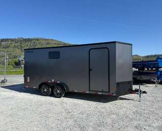 Thumbnail Photo of 2026 Royal 7.5x18 Cargo Enclosed Trailer Insulated Camping Package w/ Black Trim, Side Windows, Ramp Door, Charcoal Grey