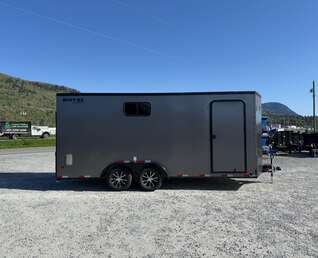Thumbnail Photo of 2026 Royal 7.5x18 Cargo Enclosed Trailer Insulated Camping Package w/ Black Trim, Side Windows, Ramp Door, Charcoal Grey