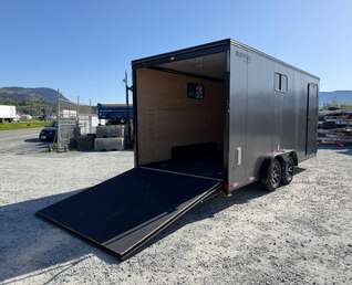 Thumbnail Photo of 2026 Royal 7.5x18 Cargo Enclosed Trailer Insulated Camping Package w/ Black Trim, Side Windows, Ramp Door, Charcoal Grey