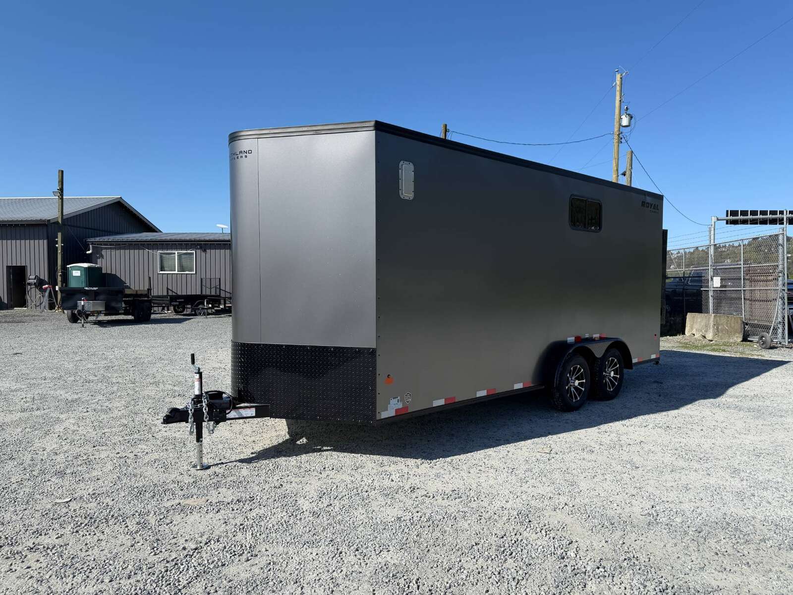 Photo of 2026 Royal 7.5x18 Cargo Enclosed Trailer Insulated Camping Package w/ Black Trim, Side Windows, Ramp Door, Charcoal Grey