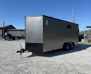 Thumbnail Photo of 2026 Royal 7.5x18 Cargo Enclosed Trailer Insulated Camping Package w/ Black Trim, Side Windows, Ramp Door, Charcoal Grey