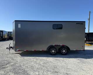 Thumbnail Photo of 2026 Royal 7.5x18 Cargo Enclosed Trailer Insulated Camping Package w/ Black Trim, Side Windows, Ramp Door, Charcoal Grey