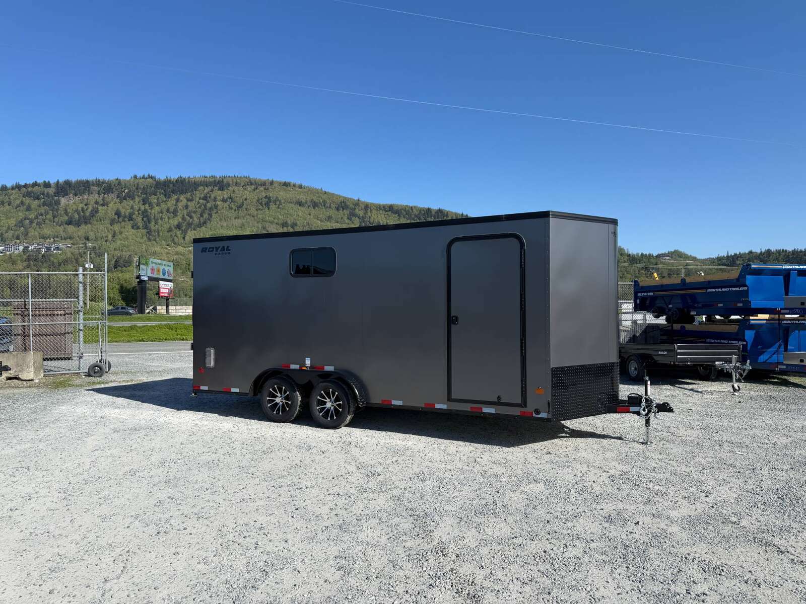 Photo of 2026 Royal 7.5x18 Cargo Enclosed Trailer Insulated Camping Package w/ Black Trim, Side Windows, Ramp Door, Charcoal Grey