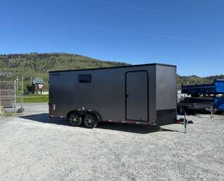 Thumbnail Photo of 2026 Royal 7.5x18 Cargo Enclosed Trailer Insulated Camping Package w/ Black Trim, Side Windows, Ramp Door, Charcoal Grey