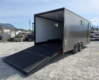 Thumbnail Photo of 2026 Royal 8.5x20 V Nose Cargo Enclosed Trailer Camping Package Charcoal Grey w/ Blackout Pkg, Insulated, Ramp Door, White Walls, 2x Windows & More!