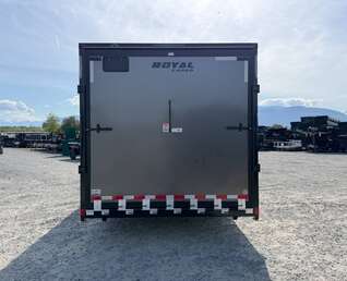 Thumbnail Photo of 2026 Royal 8.5x20 V Nose Cargo Enclosed Trailer Camping Package Charcoal Grey w/ Blackout Pkg, Insulated, Ramp Door, White Walls, 2x Windows & More!