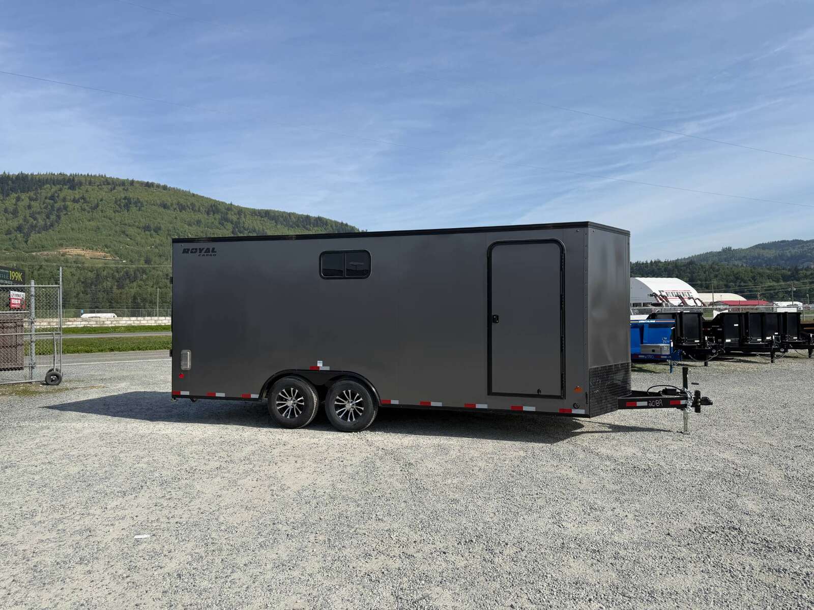 Photo of 2026 Royal 8.5x20 V Nose Cargo Enclosed Trailer Camping Package Charcoal Grey w/ Blackout Pkg, Insulated, Ramp Door, White Walls, 2x Windows & More!