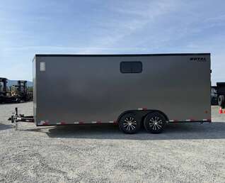 Thumbnail Photo of 2026 Royal 8.5x20 V Nose Cargo Enclosed Trailer Camping Package Charcoal Grey w/ Blackout Pkg, Insulated, Ramp Door, White Walls, 2x Windows & More!