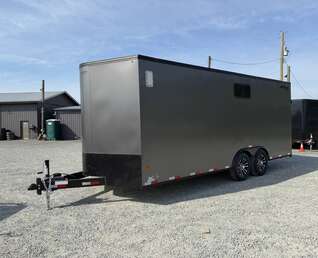 Thumbnail Photo of 2026 Royal 8.5x20 V Nose Cargo Enclosed Trailer Camping Package Charcoal Grey w/ Blackout Pkg, Insulated, Ramp Door, White Walls, 2x Windows & More!
