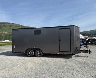 Thumbnail Photo of 2026 Royal 8.5x20 V Nose Cargo Enclosed Trailer Camping Package Charcoal Grey w/ Blackout Pkg, Insulated, Ramp Door, White Walls, 2x Windows & More!