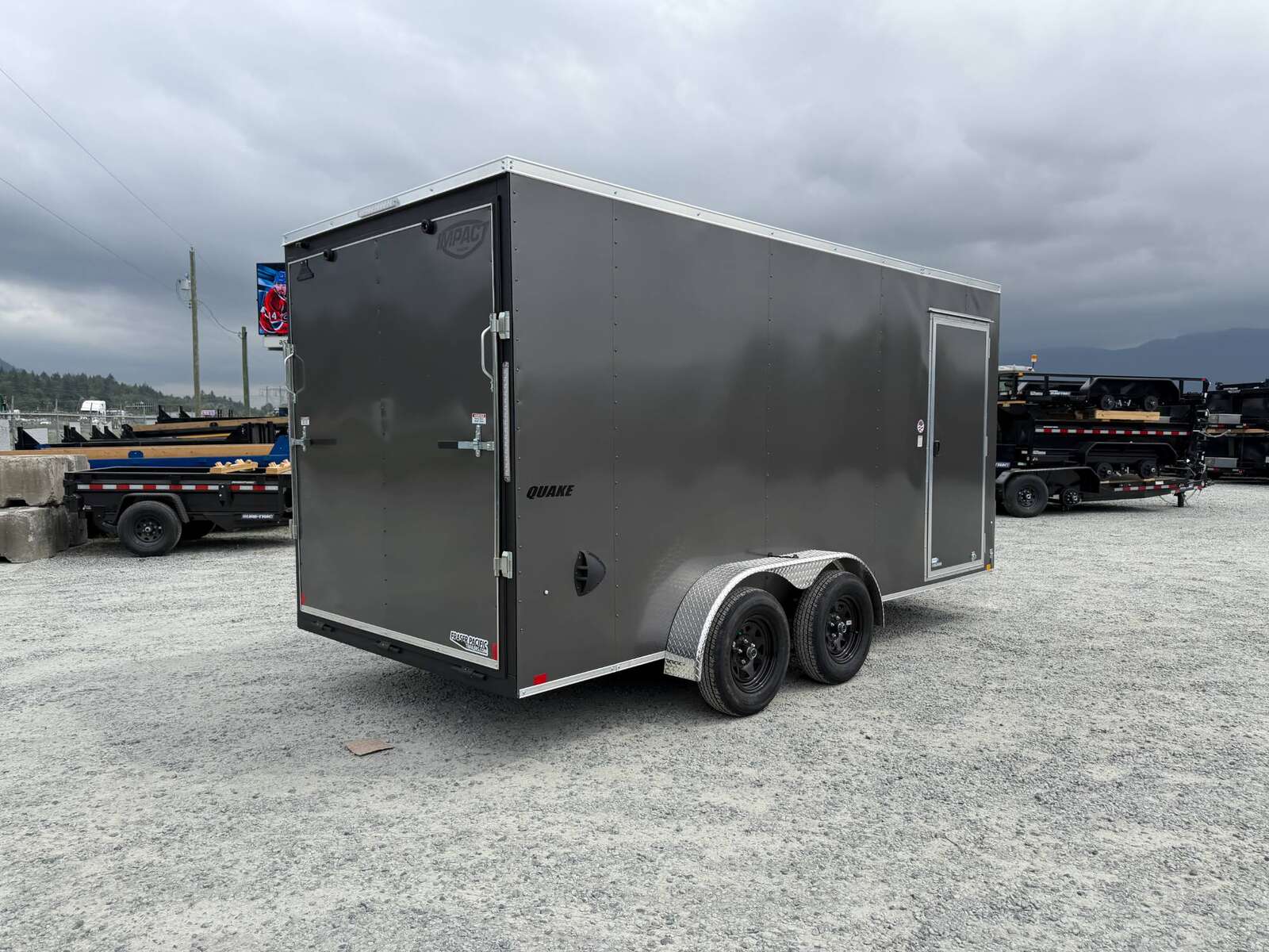 Photo of 2026 Impact Quake 7X16 V-Nose Ramp Door Cargo / Enclosed Trailer Extra Height Charcoal Grey 7000lb GVW