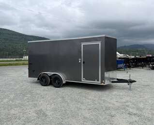 Thumbnail Photo of 2026 Impact Quake 7X16 V-Nose Ramp Door Cargo / Enclosed Trailer Extra Height Charcoal Grey 7000lb GVW