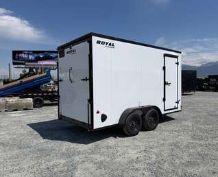 Thumbnail Photo of 2026 Royal 7x14 V Nose Cargo / Enclosed Trailer Extra Height Ramp Door White w/ Blackout Trim Package 7700lb GVW (GSR)
