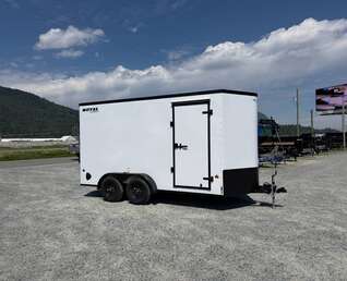 Thumbnail Photo of 2026 Royal 7x14 V Nose Cargo / Enclosed Trailer Extra Height Ramp Door White w/ Blackout Trim Package 7700lb GVW (GSR)