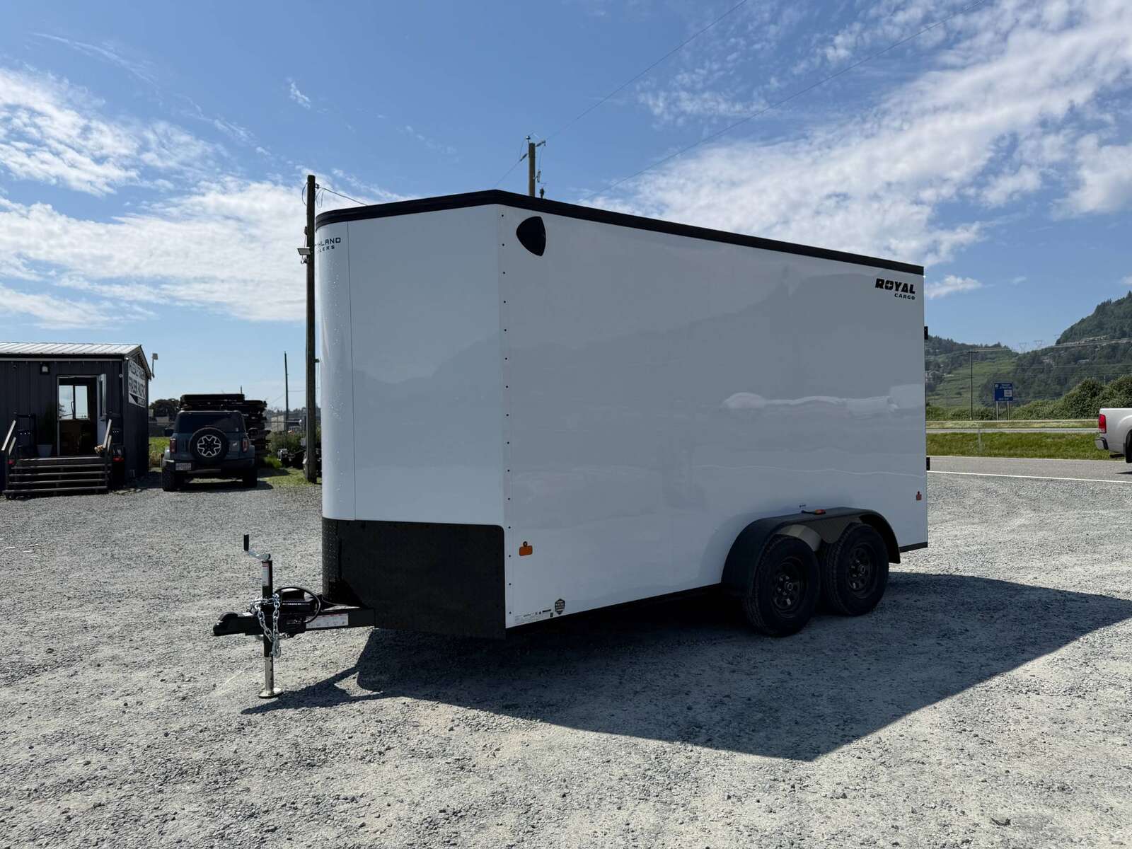 Photo of 2026 Royal 7x14 V Nose Cargo / Enclosed Trailer Extra Height Ramp Door White w/ Blackout Trim Package 7700lb GVW (GSR)