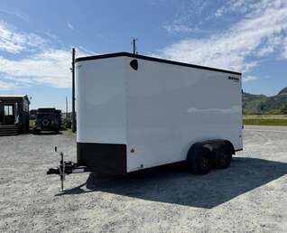 Thumbnail Photo of 2026 Royal 7x14 V Nose Cargo / Enclosed Trailer Extra Height Ramp Door White w/ Blackout Trim Package 7700lb GVW (GSR)