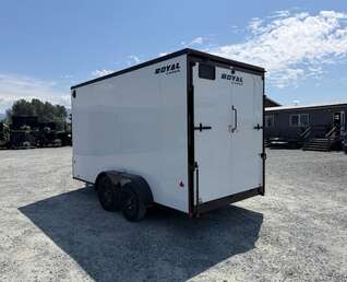 Thumbnail Photo of 2026 Royal 7x14 V Nose Cargo / Enclosed Trailer Extra Height Ramp Door White w/ Blackout Trim Package 7700lb GVW (GSR)