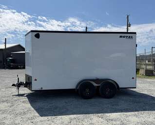 Thumbnail Photo of 2026 Royal 7x14 V Nose Cargo / Enclosed Trailer Extra Height Ramp Door White w/ Blackout Trim Package 7700lb GVW (GSR)