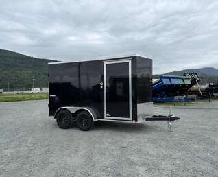 Thumbnail Photo of 2026 Impact Quake 6x12 V Nose Cargo / Enclosed Trailer Tandem Axle Black Barn Doors Extra Height 7000lb GVW