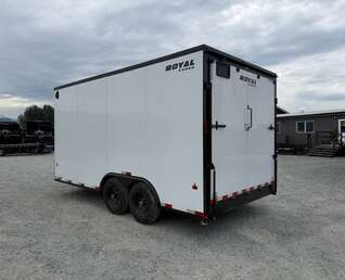 Thumbnail Photo of 2026 Royal Cargo 8.5X16 V NOSE Cargo / Enclosed Trailer WHITE w/ BLACKOUT PKG RAMP DOOR EXTRA HEIGHT 11,400LB GVW (GSR)
