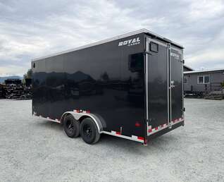 Thumbnail Photo of 2026 Royal 7.5x18 Cargo Enclosed Trailer Heavy Duty 11400lb GVW w/ Barn Doors Gloss Black