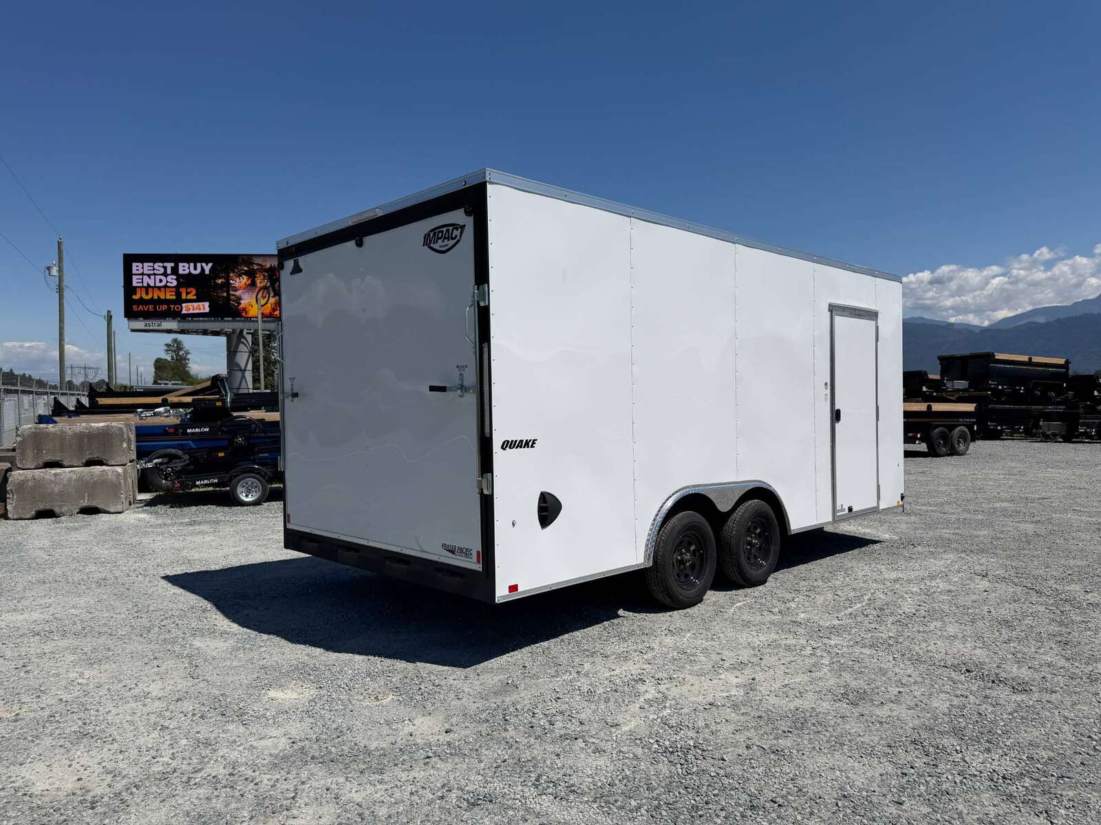 Photo of 2026 Impact 8.5x18 Quake V Nose Cargo Enclosed Trailer Ramp Door Extra Height White 7000lb GVW