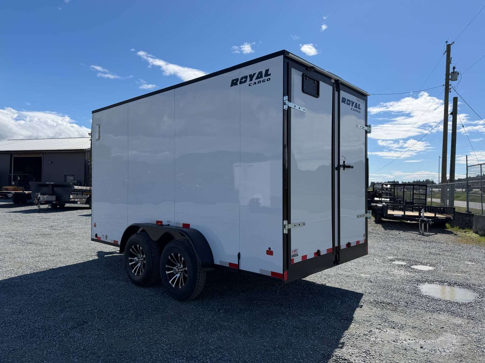 Photo of 2026 Royal Cargo 7X14 Contractor Package V Nose 13,200lb GVW BARN DOORS WHITE Enclosed Trailer Extra Tall